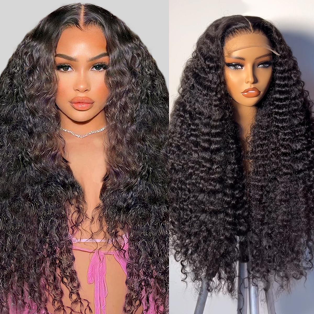 【Tiktok Flash Sale】32Inch Deep Wave Lace Front Wigs Human Hair 180% Density 13x4 Transparent Frontal Wigs Human Hair for Women Deep Curly Wigs Human hair Pre Plucked with Baby Hair