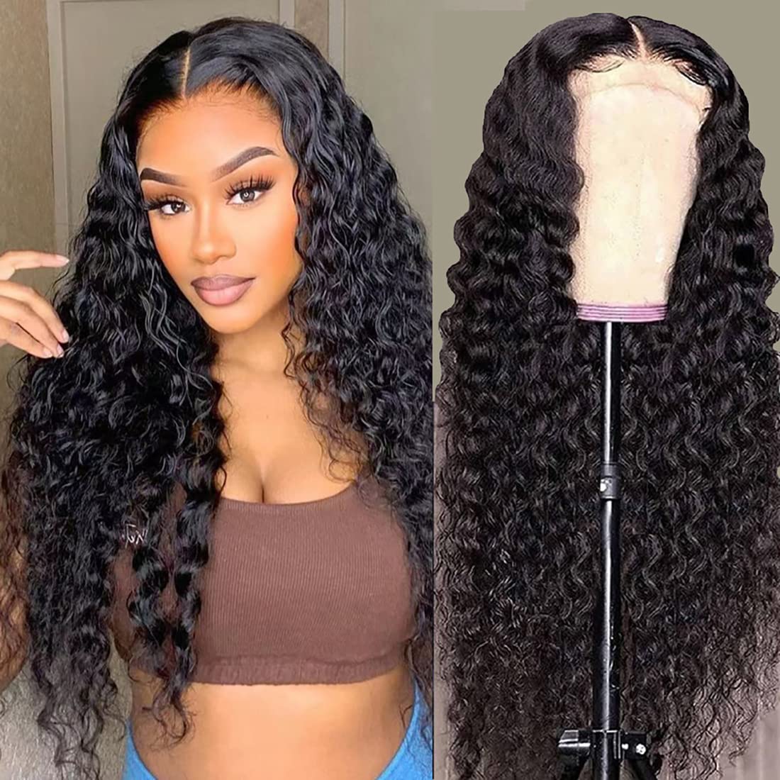 【Tiktok Flash Sale】26Inch 13x4 Deep Wave Lace Front Wigs Human Hair Lace Front Wigs Human Hair Pre Plucked with Baby Hair 180% Density 13x4 Deep Curly Frontal Wigs Human Hair for Women