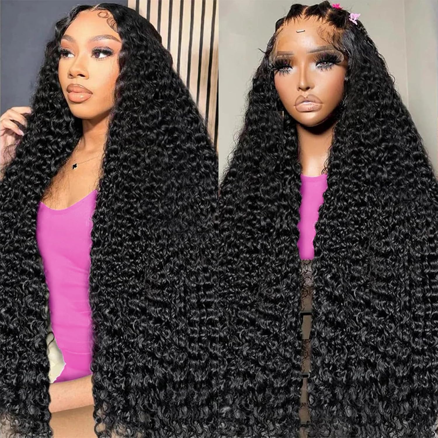 【Tiktok Flash Sale】32Inch Deep Wave Lace Front Wigs Human Hair 180% Density 13x4 Transparent Frontal Wigs Human Hair for Women Deep Curly Wigs Human hair Pre Plucked with Baby Hair